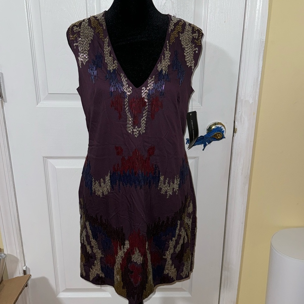 French Connection Purple Multicolor Midi Dress
